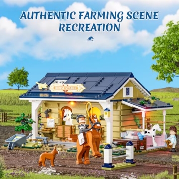 FUNWHOLE Pferdestall Beleuchtetes Baustein-Set – Farmhaus Kollektion LED Licht Tierstall Baukasten 973 Teile für Erwachsene und Jugendliche - 7