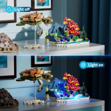 FUNWHOLE Schildkrötenriff-Traum Bauset mit Licht, 835Pcs, Schildkröte Tier-Figuren mit Fantasie-Korallenriff, Geschenk für Jugendliche und Meeresliebhaber,F9072 - 2