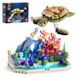 FUNWHOLE Schildkrötenriff-Traum Bauset mit Licht, 835Pcs, Schildkröte Tier-Figuren mit Fantasie-Korallenriff, Geschenk für Jugendliche und Meeresliebhaber,F9072 - 1