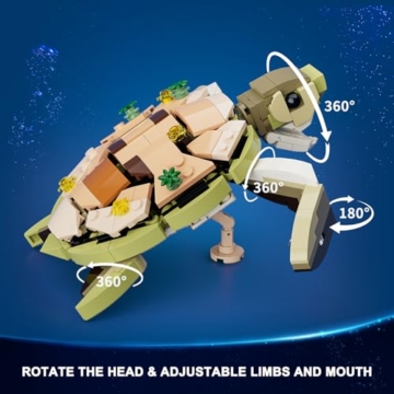 FUNWHOLE Schildkrötenriff-Traum Bauset mit Licht, 835Pcs, Schildkröte Tier-Figuren mit Fantasie-Korallenriff, Geschenk für Jugendliche und Meeresliebhaber,F9072 - 4