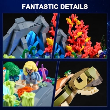 FUNWHOLE Schildkrötenriff-Traum Bauset mit Licht, 835Pcs, Schildkröte Tier-Figuren mit Fantasie-Korallenriff, Geschenk für Jugendliche und Meeresliebhaber,F9072 - 5