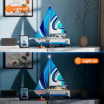 FUNWHOLE Segelboot La Brisa mit LED-Beleuchtung - 1640 Teile 1:24 Maßstab Modell eines Langstrecken-Segelbootes für Erwachsene, ideal als Wohnaccessoire und Sammlerstück für Bootsliebhaber - 2