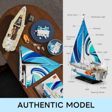 FUNWHOLE Segelboot La Brisa mit LED-Beleuchtung - 1640 Teile 1:24 Maßstab Modell eines Langstrecken-Segelbootes für Erwachsene, ideal als Wohnaccessoire und Sammlerstück für Bootsliebhaber - 3
