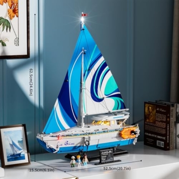 FUNWHOLE Segelboot La Brisa mit LED-Beleuchtung - 1640 Teile 1:24 Maßstab Modell eines Langstrecken-Segelbootes für Erwachsene, ideal als Wohnaccessoire und Sammlerstück für Bootsliebhaber - 5