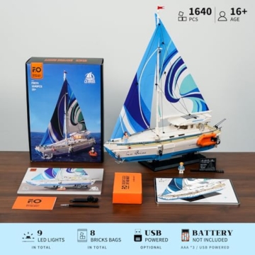 FUNWHOLE Segelboot La Brisa mit LED-Beleuchtung - 1640 Teile 1:24 Maßstab Modell eines Langstrecken-Segelbootes für Erwachsene, ideal als Wohnaccessoire und Sammlerstück für Bootsliebhaber - 6