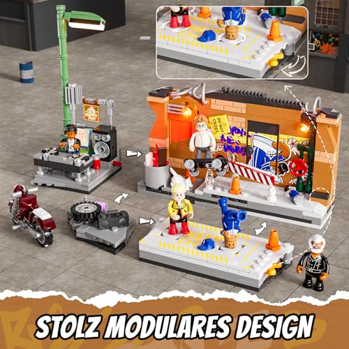 FUNWHOLE Streetstyle Straßen-Tanzbattle Beleuchtetes Bausteine-Set,City Straßenfusion Modular Building, 429 Pcs, Spielzeug-Geschenk für Erwachsene & Jugendliche & Street-Culture-Fans, F9069 - 2