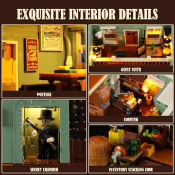 FUNWHOLE Western General Store Beleuchtetes Bauklötze-Set – 1895 Teile Die Alt-West-Stadt-Kollektion Display-Set für Erwachsene und Western-Liebhaber - 4
