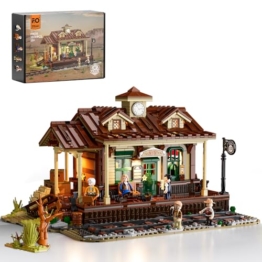 FUNWHOLE Western Station Building Blocks Set with LED Light, 1974 Pieces Building Blocks Train Station Old West Model Train Toy Clamping Blocks for Adults and Teenagers - 1