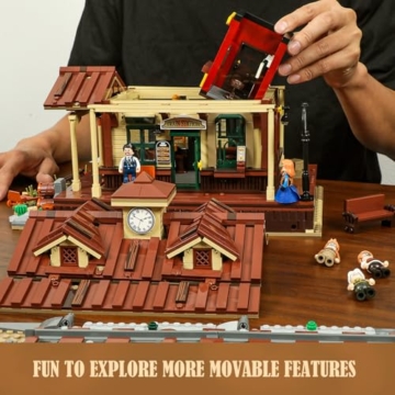 FUNWHOLE Western Station Building Blocks Set with LED Light, 1974 Pieces Building Blocks Train Station Old West Model Train Toy Clamping Blocks for Adults and Teenagers - 5