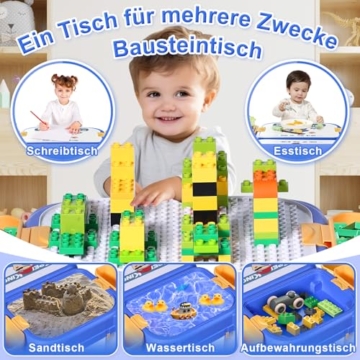 Fygurso Kindertisch mit Stühle, Kinder Tisch Stuhl Set ab 3 Jahre mit 90 Stück Kompatible Große Bausteine, Spieltisch Kinder Umbaubar in eine Box mit Rädern Zum Fahren, Kindertisch mit 1 Stuhl als