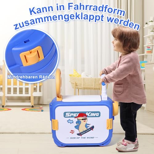 Fygurso Kindertisch mit Stühle, Kinder Tisch Stuhl Set ab 3 Jahre mit 90 Stück Kompatible Große Bausteine, Spieltisch Kinder Umbaubar in eine Box mit Rädern Zum Fahren, Kindertisch mit 1 Stuhl als