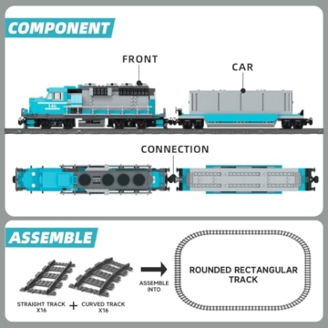 Güterzug Bausatz Eisenbahn Baustein Zug, Lokomotive und Wagen, Modellbau-Spielzeug Geschenk für Kinder ab 8 Jahren/Erwachsene (1078 Teile, mit 32 Schienen und wiederaufladbarem Motor) - 2