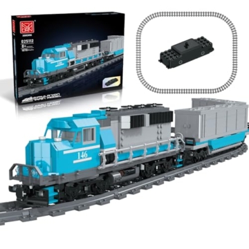 Güterzug Bausatz Eisenbahn Baustein Zug, Lokomotive und Wagen, Modellbau-Spielzeug Geschenk für Kinder ab 8 Jahren/Erwachsene (1078 Teile, mit 32 Schienen und wiederaufladbarem Motor) - 1