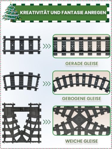 Hapoyxm 54 Stück City Eisenbahn Schienen for Train,Bausteine Zug Schienen Set mit 32 Kurven Schienen, 20 Gerade Schienen und 2 Weichenschienen Kompatibel mit dem Marktführer - 2