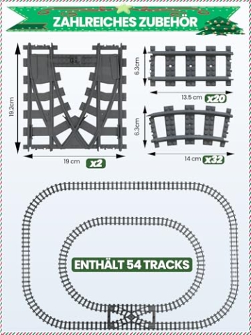 Hapoyxm 54 Stück City Eisenbahn Schienen for Train,Bausteine Zug Schienen Set mit 32 Kurven Schienen, 20 Gerade Schienen und 2 Weichenschienen Kompatibel mit dem Marktführer - 3