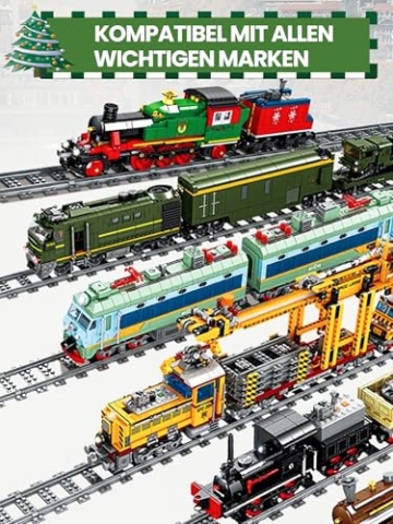 Hapoyxm 54 Stück City Eisenbahn Schienen for Train,Bausteine Zug Schienen Set mit 32 Kurven Schienen, 20 Gerade Schienen und 2 Weichenschienen Kompatibel mit dem Marktführer - 6
