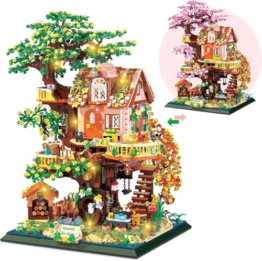HIGH GODO Blumen Baumhaus Micro Bausteine mit LED, 3196 Teile Garten Haus, Baum Pflanzen Blumen Tiere Architektur Klemmbausteine Set, Creative Geschenk für Erwachsene Frauen - 1