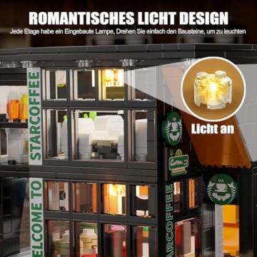 HIGH GODO City Straßenansicht Kaffee Haus Bausatz, 581 Stüke Klemmbausteine Architecture Café Deko Modell, Creative Geschenke für Jugendliche Erwachsene Sammler - 3