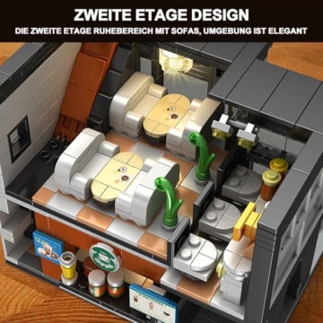 HIGH GODO City Straßenansicht Kaffee Haus Bausatz, 581 Stüke Klemmbausteine Architecture Café Deko Modell, Creative Geschenke für Jugendliche Erwachsene Sammler - 4