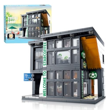 HIGH GODO City Straßenansicht Kaffee Haus Bausatz, 581 Stüke Klemmbausteine Architecture Café Deko Modell, Creative Geschenke für Jugendliche Erwachsene Sammler - 1