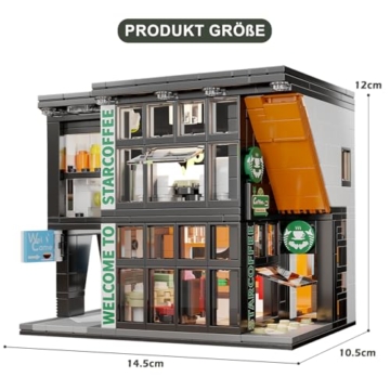HIGH GODO City Straßenansicht Kaffee Haus Bausatz, 581 Stüke Klemmbausteine Architecture Café Deko Modell, Creative Geschenke für Jugendliche Erwachsene Sammler - 5
