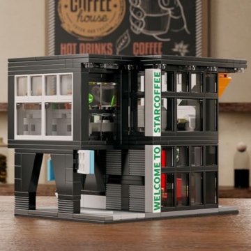 HIGH GODO City Straßenansicht Kaffee Haus Bausatz, 581 Stüke Klemmbausteine Architecture Café Deko Modell, Creative Geschenke für Jugendliche Erwachsene Sammler - 6