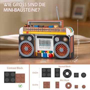 HIGH GODO Klassische Vintage Radio Klemmbausteine,554 Teile Retro Radio Mini Bausteine Klassisches Heimdekoration Radio Modellbausatz Kreative Geschenks für Erwachsene or Jugendliche - 5