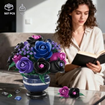 HiWEEGO Blumen Bonsai Baum Bauspielzeug - Rosen Bonsai Spielzeug Pflanze für die Wohnraumdekoration, 507 Teile Blumen Bausteine Set Dekoration, Weihnachts und Geburtstagsgeschenk für Erwachsene - 2