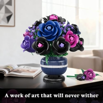 HiWEEGO Blumen Bonsai Baum Bauspielzeug - Rosen Bonsai Spielzeug Pflanze für die Wohnraumdekoration, 507 Teile Blumen Bausteine Set Dekoration, Weihnachts und Geburtstagsgeschenk für Erwachsene - 3