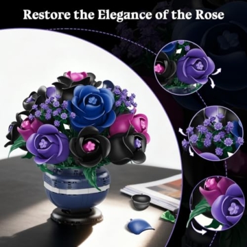HiWEEGO Blumen Bonsai Baum Bauspielzeug - Rosen Bonsai Spielzeug Pflanze für die Wohnraumdekoration, 507 Teile Blumen Bausteine Set Dekoration, Weihnachts und Geburtstagsgeschenk für Erwachsene - 4