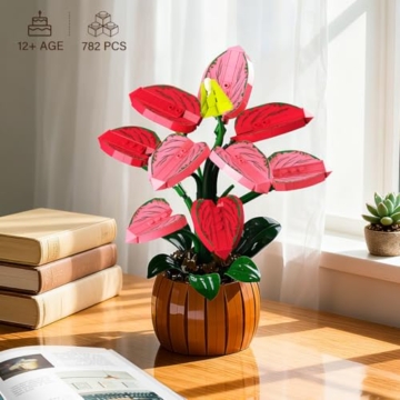 HiWEEGO Blumen Botanicals Bonsai Bauset - Künstliche Aglaonema Bonsai Bausteine Heimdekoration Pflanzen Botanische Blume Bauspielzeug Büro Décor Geburtstagsgeschenk Erwachsene Teen Mädchen (782 Teile)