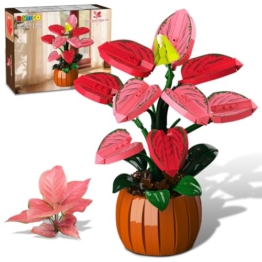 HiWEEGO Blumen Botanicals Bonsai Bauset - Künstliche Aglaonema Bonsai Bausteine Heimdekoration Pflanzen Botanische Blume Bauspielzeug Büro Décor Geburtstagsgeschenk Erwachsene Teen Mädchen (782 Teile)