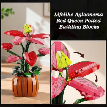 HiWEEGO Blumen Botanicals Bonsai Bauset - Künstliche Aglaonema Bonsai Bausteine Heimdekoration Pflanzen Botanische Blume Bauspielzeug Büro Décor Geburtstagsgeschenk Erwachsene Teen Mädchen (782 Teile)