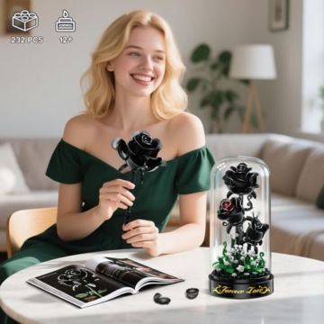 HiWEEGO Blumen Rosen Bausatz mit LED Licht, 232 Teile Schwarzer Rosenstrauß, 3.6MM Blumenstrauß Baustein Spielzeug, Botanische Kollektion Valentinstagsgeschenk für Mädchen, Erwachsene und Frauen - 2