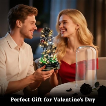 HiWEEGO Blumen Rosen Bausatz mit LED Licht, 232 Teile Schwarzer Rosenstrauß, 3.6MM Blumenstrauß Baustein Spielzeug, Botanische Kollektion Valentinstagsgeschenk für Mädchen, Erwachsene und Frauen - 4