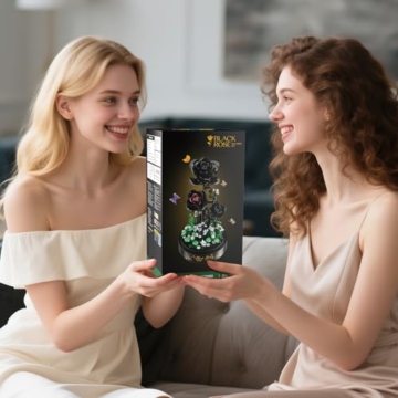 HiWEEGO Blumen Rosen Bausatz mit LED Licht, 232 Teile Schwarzer Rosenstrauß, 3.6MM Blumenstrauß Baustein Spielzeug, Botanische Kollektion Valentinstagsgeschenk für Mädchen, Erwachsene und Frauen - 9