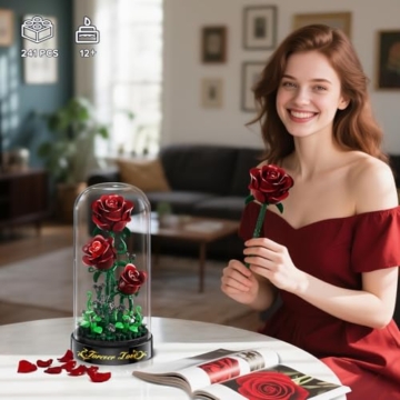 HiWEEGO Blumen Rosen Bausatz mit LED Licht Burgunderrot Rosenstrauß 3.6MM - 2