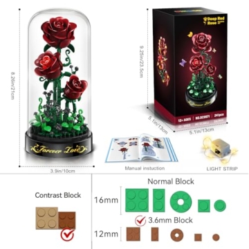 HiWEEGO Blumen Rosen Bausatz mit LED Licht Burgunderrot Rosenstrauß 3.6MM - 5