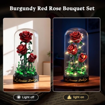 HiWEEGO Blumen Rosen Bausatz mit LED Licht Burgunderrot Rosenstrauß 3.6MM - 6