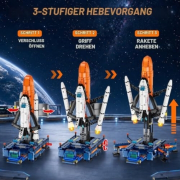 HiWEEGO Technik Weltraum Rakete Bauspielzeug mit LED Licht für Jungen 10+ - 3