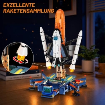 HiWEEGO Technik Weltraum Rakete Bauspielzeug mit LED Licht für Jungen 10+ - 6