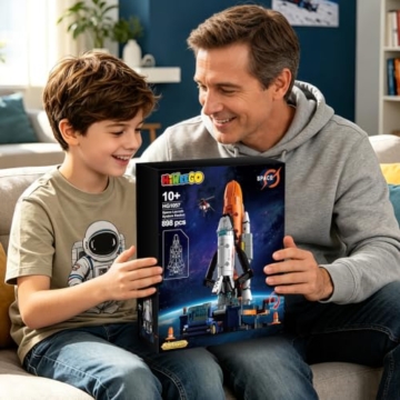 HiWEEGO Technik Weltraum Rakete Bauspielzeug mit LED Licht für Jungen 10+ - 9