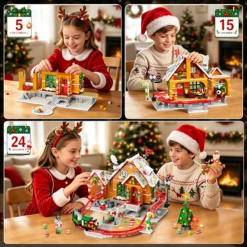 HOGOKIDS 2026 Adventskalender Lebkuchenhaus Achterbahn-Bausatz mit Licht - 4