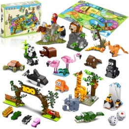 HOGOKIDS 23 Tiere Zoo-Bausatz mit Spielmatte – Zoo-Brettspiel mit 2 Würfeln, 4 Tierauto-Spielzeugen, 9er-Pack Partygeschenke für Kinder, Klassenzimmerpreise, Geschenke für Jungen Mädchen ab 6 Jahren - 1