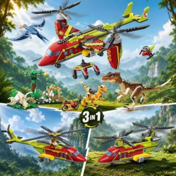 HOGOKIDS 3-in-1 Dinosaurier-Rettungsflugzeug-Bauset für Jungen ab 6 Jahren - 3