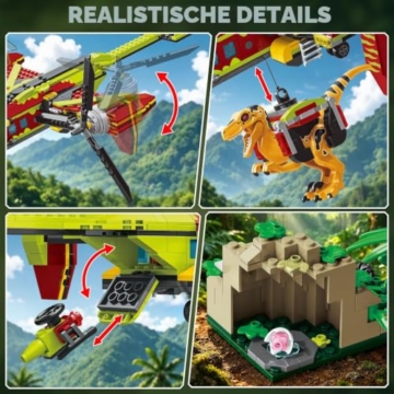 HOGOKIDS 3-in-1 Dinosaurier-Rettungsflugzeug-Bauset für Jungen ab 6 Jahren - 5