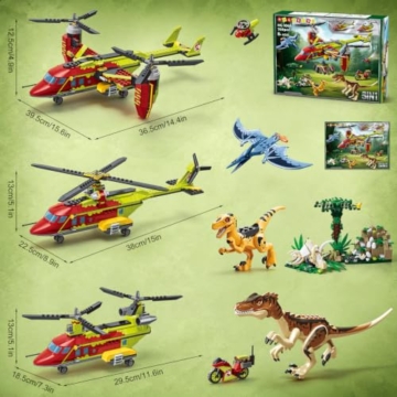 HOGOKIDS 3-in-1 Dinosaurier-Rettungsflugzeug-Bauset für Jungen ab 6 Jahren - 8