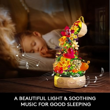 HOGOKIDS Blumen Musik Bauset mit LED Licht - Künstliche Flower Rotierende Spieluhr Bausteine | Botanical Blume Collection Set für Heimdekoration Klemmbausteine Geburtstagsgeschenk Erwachsene Teen - 5