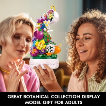 HOGOKIDS Blumen Musik Bauset mit LED Licht - Künstliche Flower Rotierende Spieluhr Bausteine | Botanical Blume Collection Set für Heimdekoration Klemmbausteine Geburtstagsgeschenk Erwachsene Teen - 9