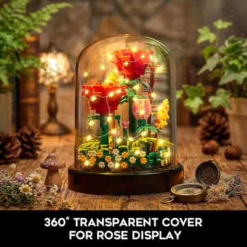 HOGOKIDS Blumen Rose Bauset mit LED & Abdeckung – 596 Teiliges Rot Rosenstrauß Set Botanische Geschenk zum Muttertag Geburtstag Mini Bausteine ​​für Mama Ehefrau Freundin Erwachsene Heimdekoration - 2